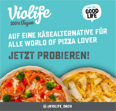 Zwei Pizzen mit der Aufschrift „Volife“.