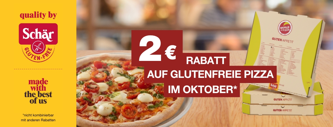 Aktionsbanner 2€ Rabatt auf glutenfreie Pizzen im Oktober